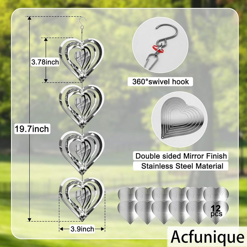 Acfunique Bird Deterren for Outside Patio,Bird Scare Devices Discs Reflectors Stainless Steel Wind Spinners Reflective Heart Metal Bird Repellen to Keep Birds Away Porch Garden Yard Sparkly Double Side Spinners - Image 2